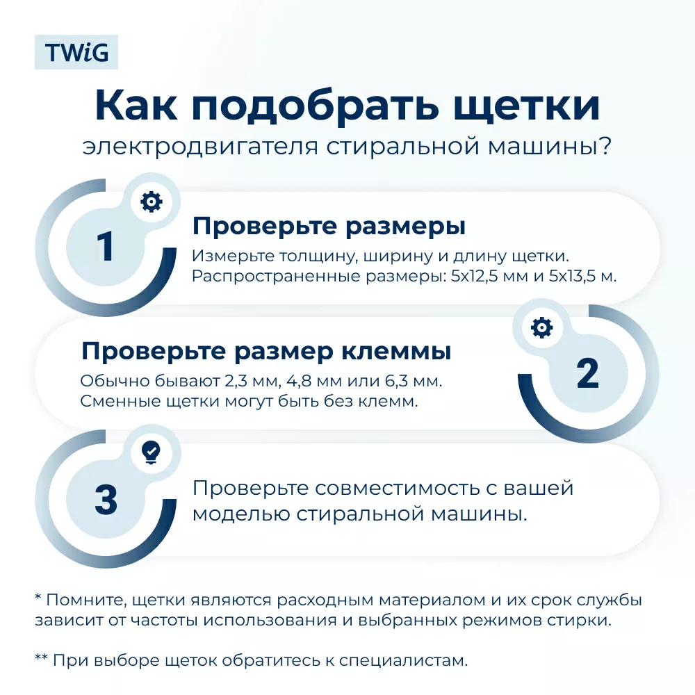 Щетки электродвигателя стиральной машины 5x13.6x43.3 мм с пружиной и клеммой
